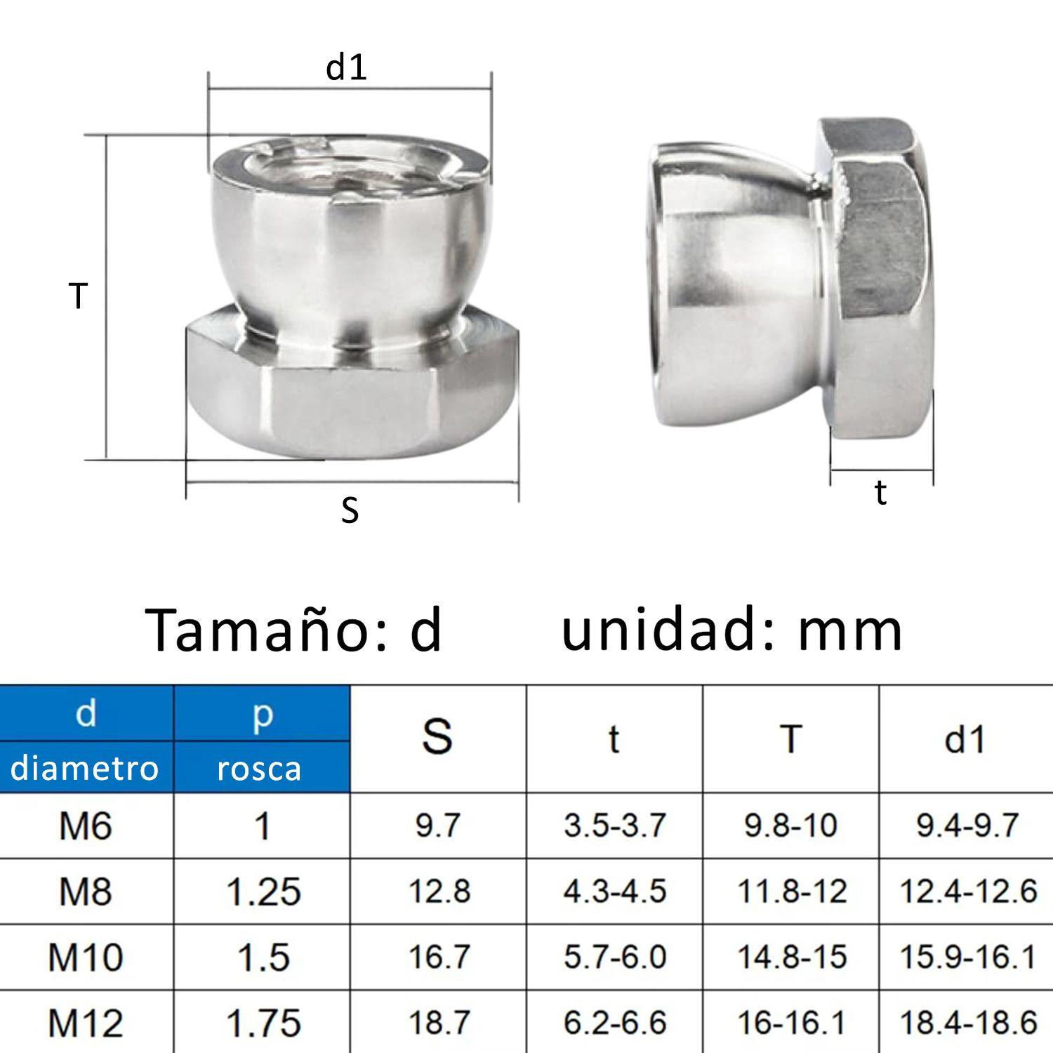 Pack 10 Fijaciones Tuercas Antirrobo M8 De Acero Inoxidable-4