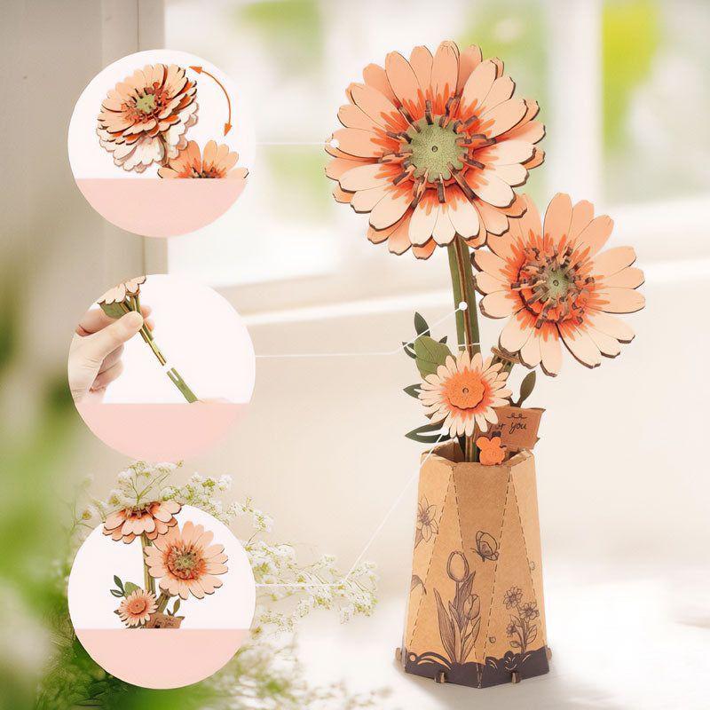 🌼 Gerbera Anaranjada en Madera 3D – Rompecabezas Decorativo Rowood-2