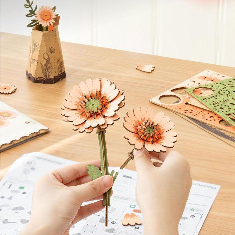 🌼 Gerbera Anaranjada en Madera 3D – Rompecabezas Decorativo Rowood-3
