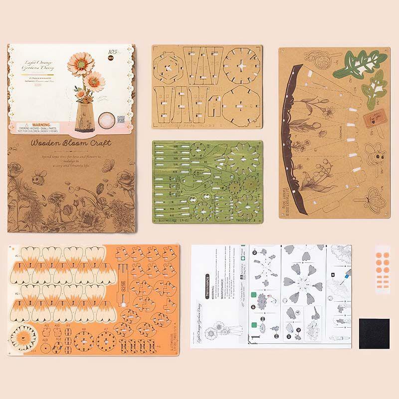 🌼 Gerbera Anaranjada en Madera 3D – Rompecabezas Decorativo Rowood-4