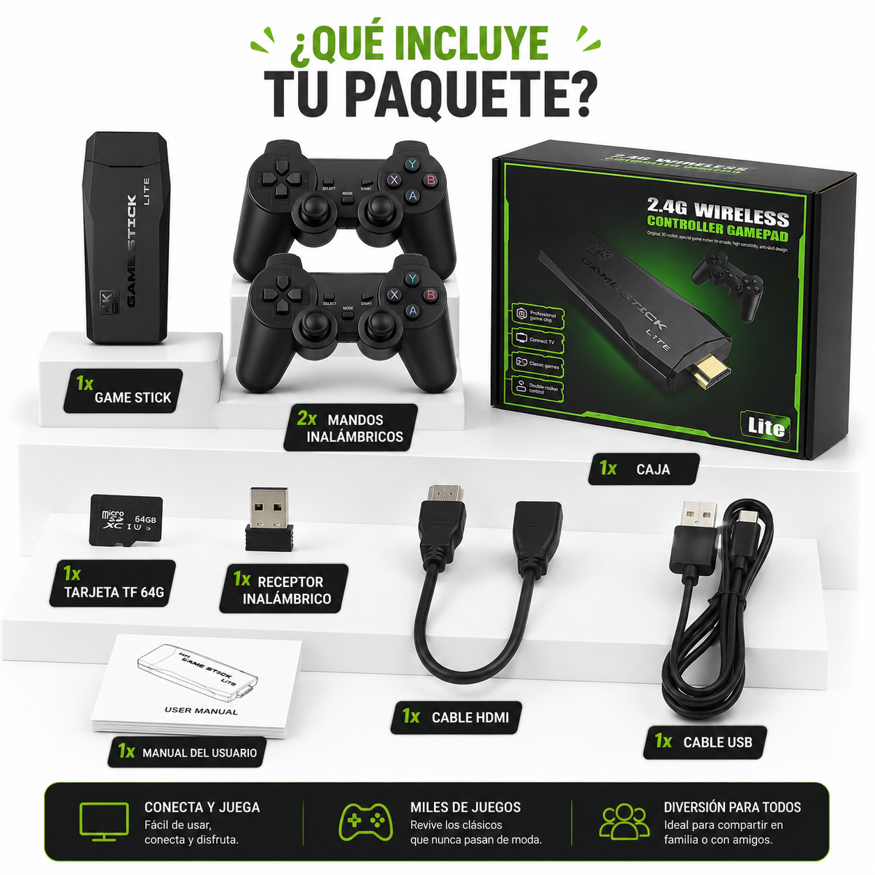 Consola Retro HDMI Game Stick Inalámbrica 2 Controles 2.4Ghz-3