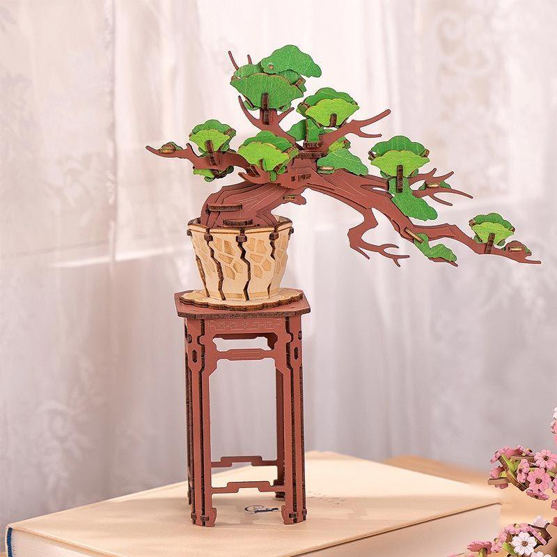 🌲 Bonsái Evergreen Pine TG510 – Puzzle 3D Rolife de Madera | Arte Zen DIY-3