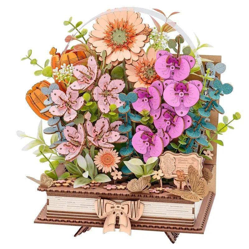 Puzzle 3d Libro Floral de Madera para Armar – Robotime Rowood-0