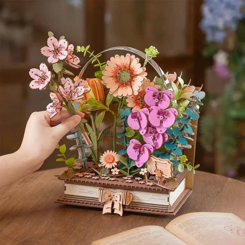 Puzzle 3d Libro Floral de Madera para Armar – Robotime Rowood-2