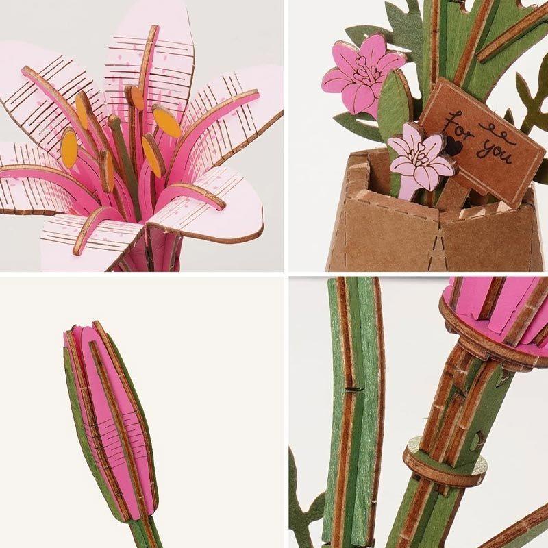 Lirio Rosado de Madera 3D – Rowood Pink Lily TW071 | Puzzle Decorativo y Regalo Creativo-4