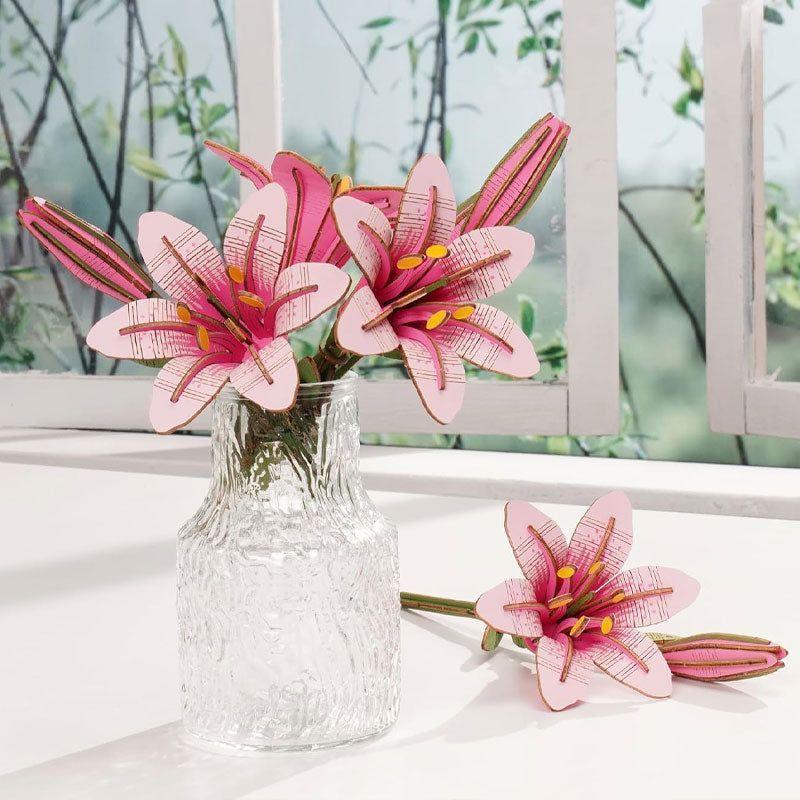Lirio Rosado de Madera 3D – Rowood Pink Lily TW071 | Puzzle Decorativo y Regalo Creativo-5