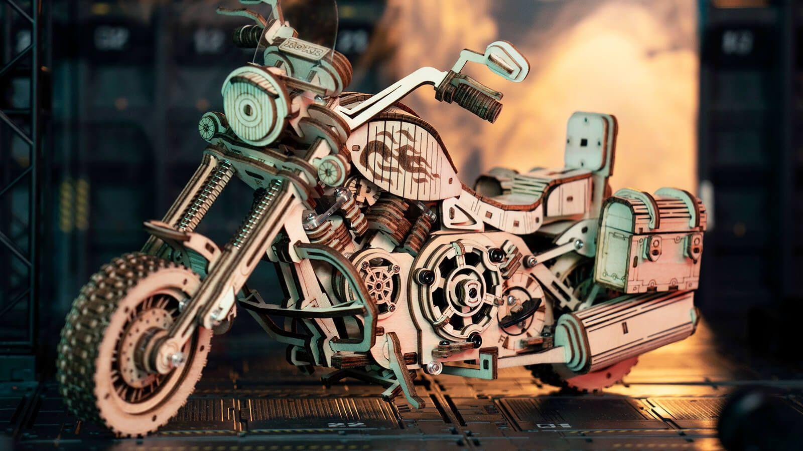 Puzzle 3D Moto Clásica de Madera con Movimiento Real – ROKR-3