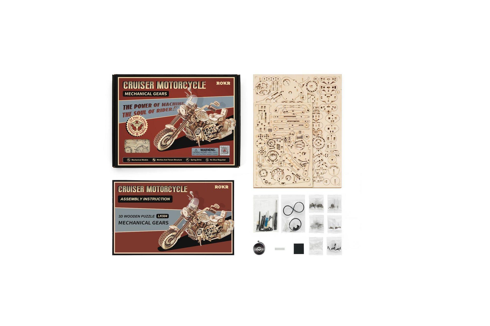 Puzzle 3D Moto Clásica de Madera con Movimiento Real – ROKR-7
