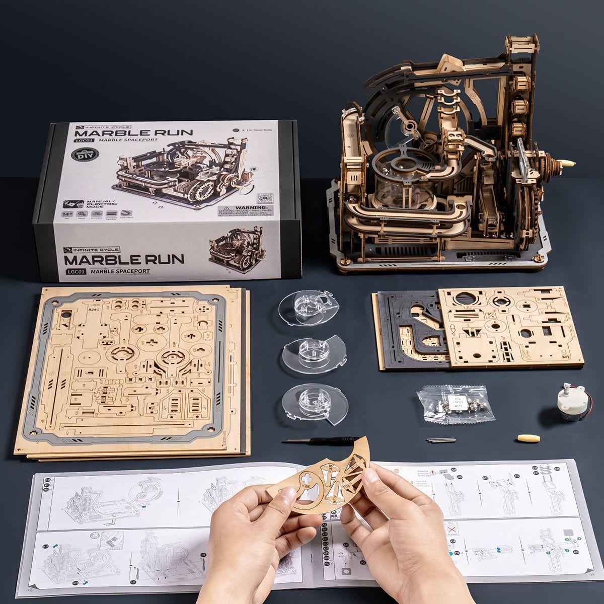 🚀 Marble Spaceport ROKR LGC01 – Carrera de Bolitas Espacial 3D con Modo Eléctrico-1