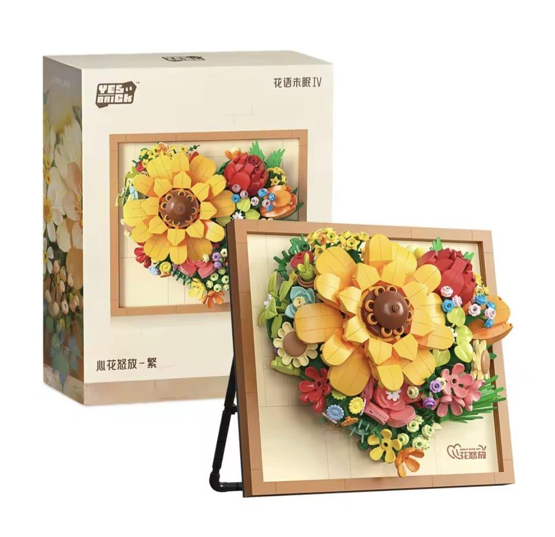 Cuadro de Flores 3D de Bloques de Construcción – 781 Piezas-6