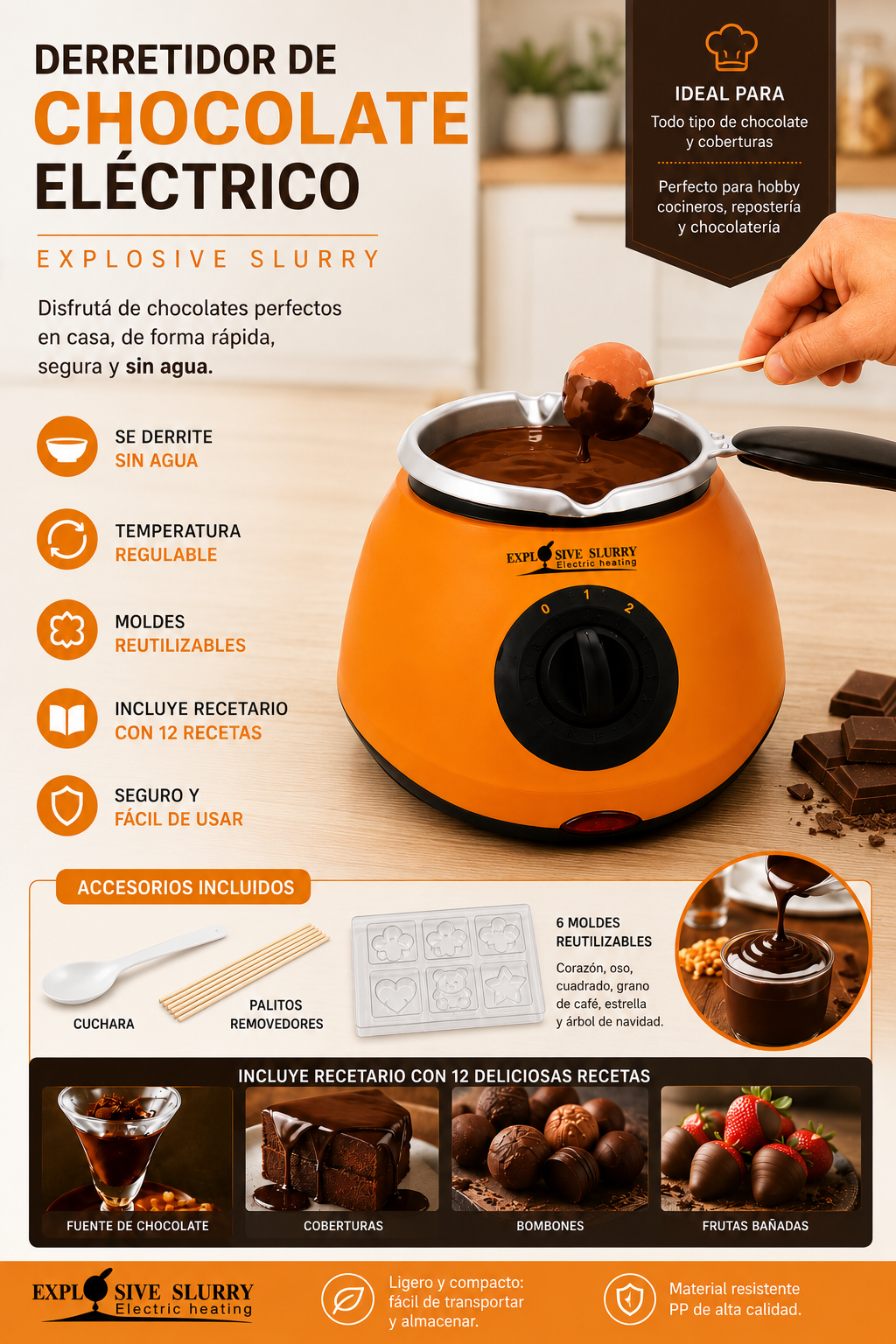 Chocolatera Eléctrica Explosive Slurry Premium Con Moldes y Accesorios-4
