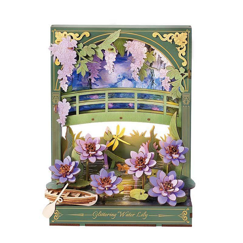 🌸 Lirio de Agua Brillante TH001 – Puzzle 3D Rolife con Luz LED | Escena Acuática DIY-0