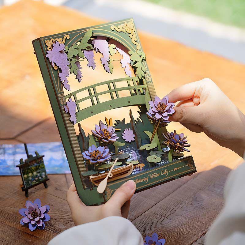 🌸 Lirio de Agua Brillante TH001 – Puzzle 3D Rolife con Luz LED | Escena Acuática DIY-2