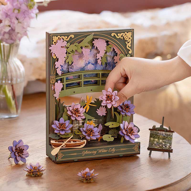 🌸 Lirio de Agua Brillante TH001 – Puzzle 3D Rolife con Luz LED | Escena Acuática DIY-3