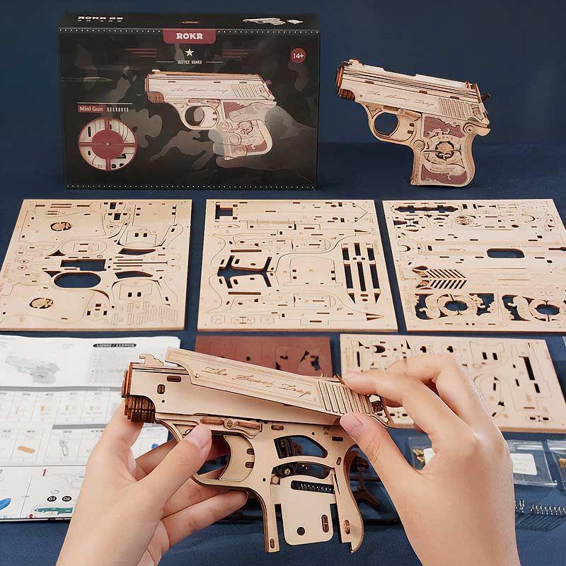 🔫 Mini Gun Puzzle 3D de Madera ROKR LQ502 – Pistola Mecánica  ⚙️-2