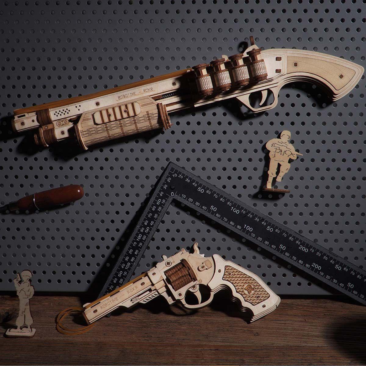 Escopeta Mecánica de Madera ROKR Terminator M870 - Puzzle 3D-2
