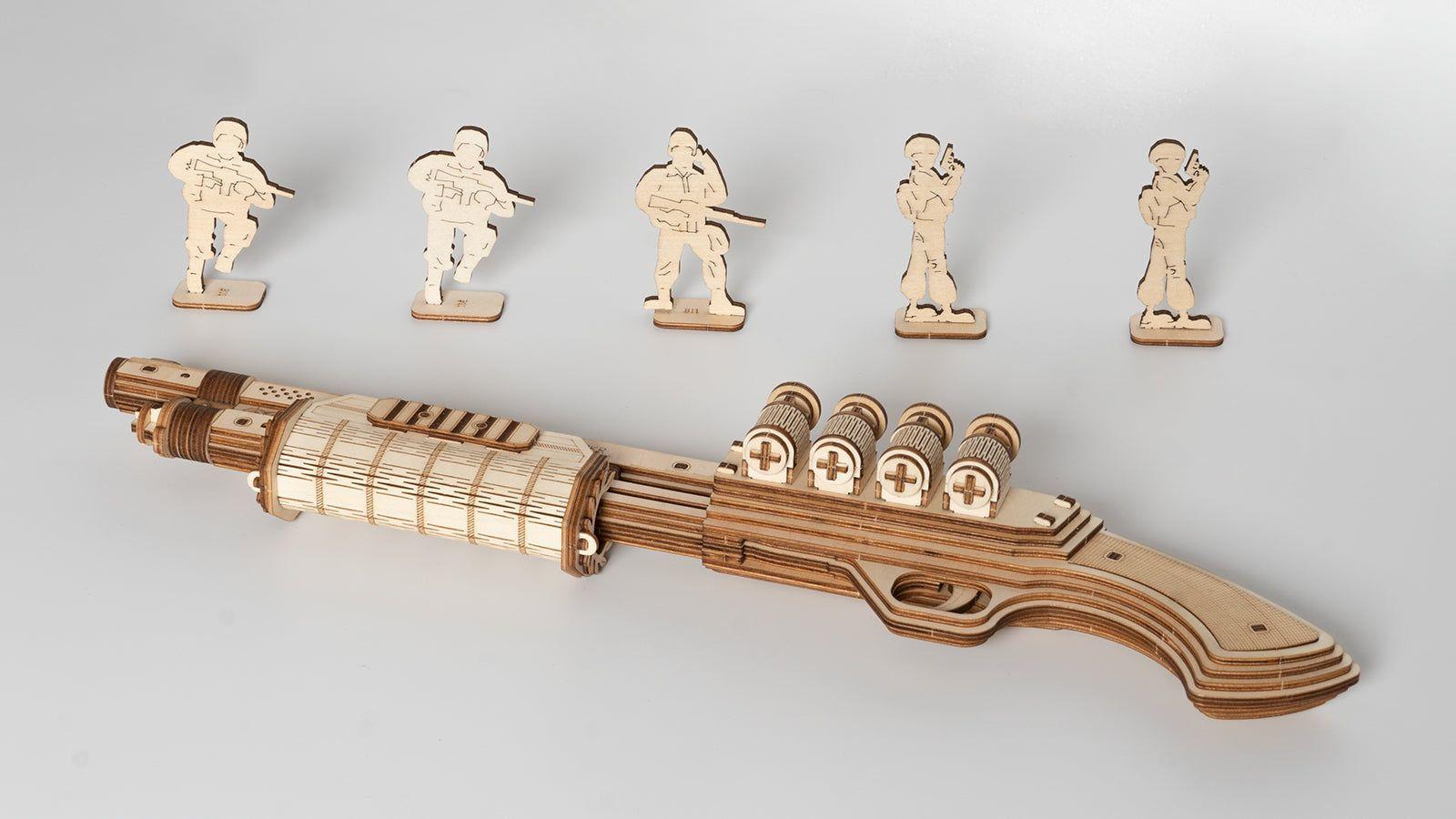 Escopeta Mecánica de Madera ROKR Terminator M870 - Puzzle 3D-6