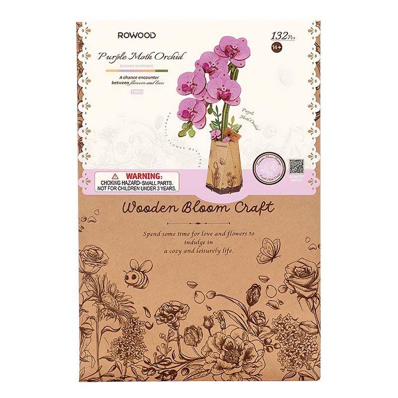 🌸 Orquídea Mariposa Morada – Puzzle 3D de Madera ROWOOD TW091-3
