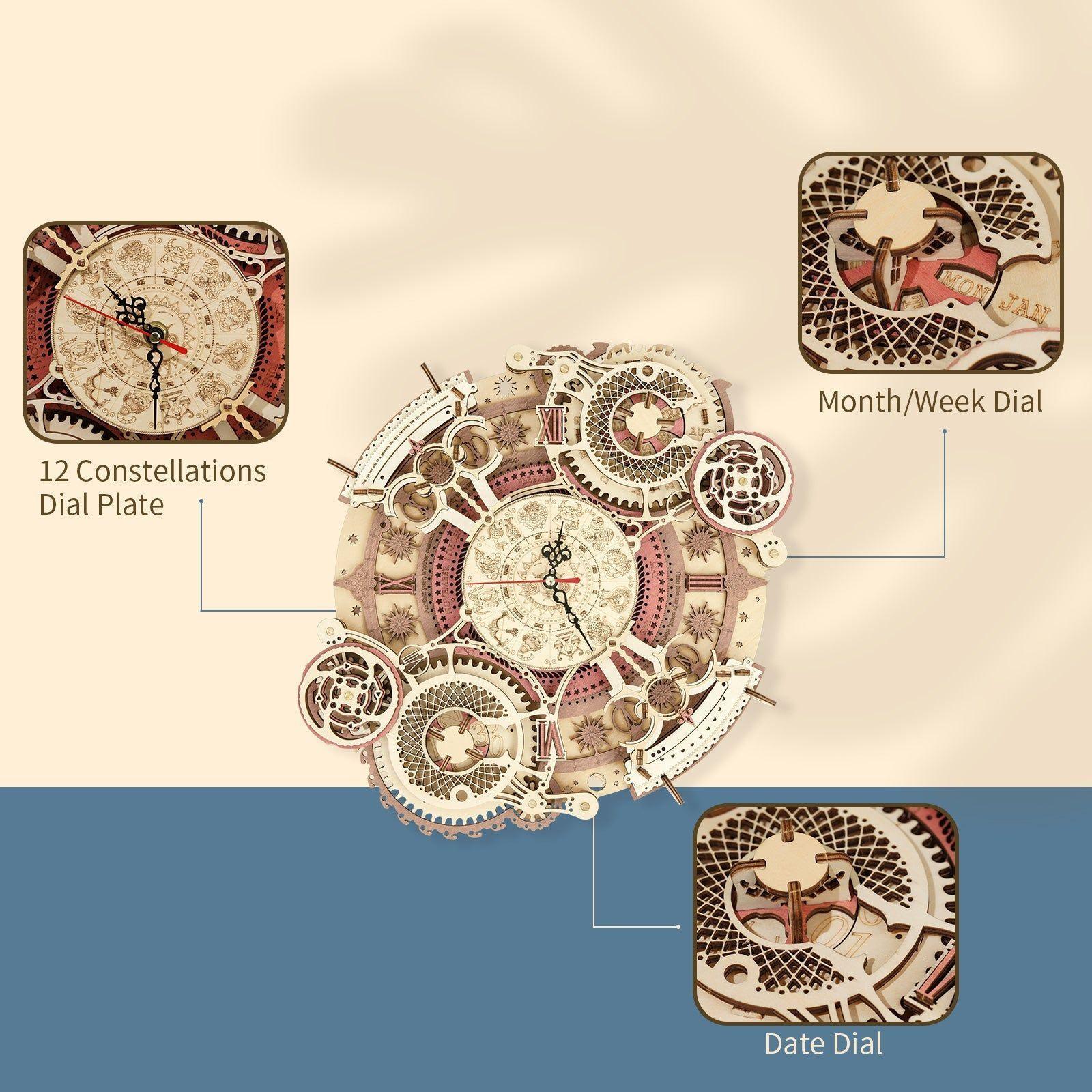 🕰️ Reloj Zodiacal de Madera Robotime – Puzzle 3D Mural Astral-2