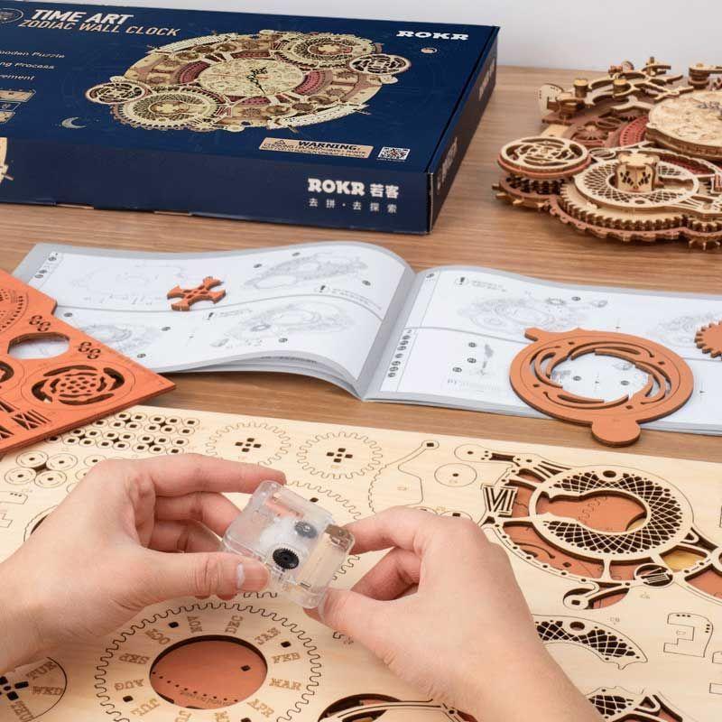 🕰️ Reloj Zodiacal de Madera Robotime – Puzzle 3D Mural Astral-4