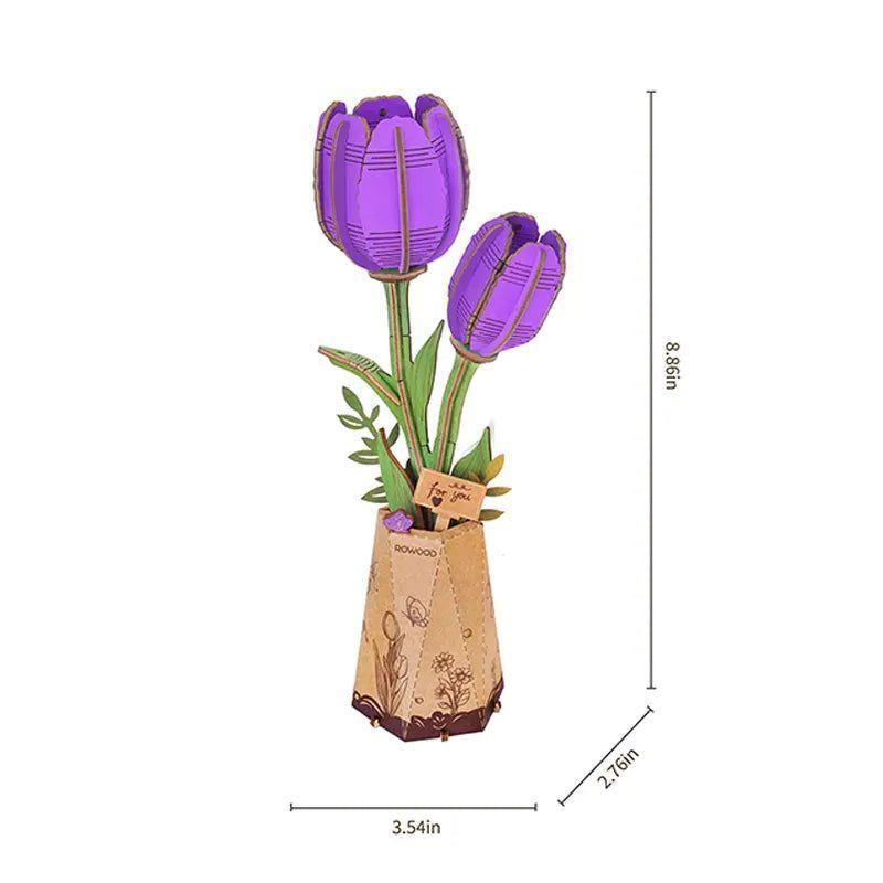 💜 Tulipán Púrpura de Madera ROWOOD – Puzzle 3D Decorativo con Significado Profundo-2