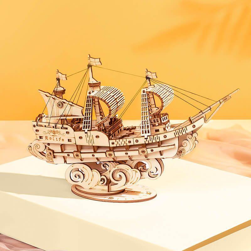 Puzzle 3D Barco Antiguo a Vela de Madera-2