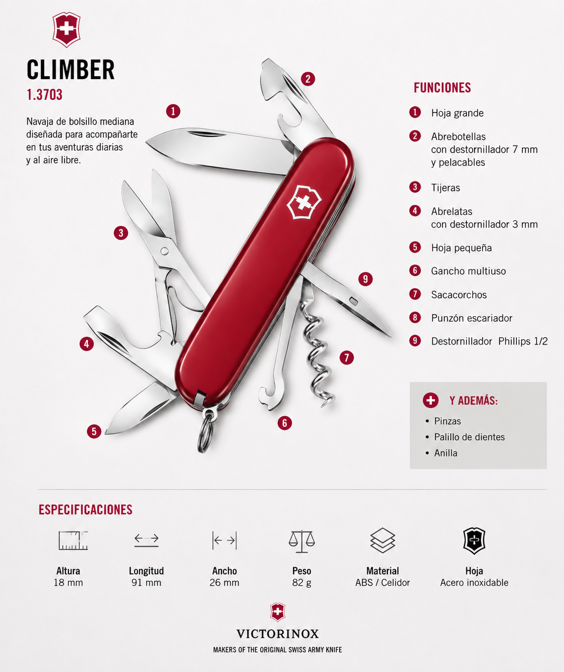 Navaja Suiza Climber Roja Victorinox 1.3703-2