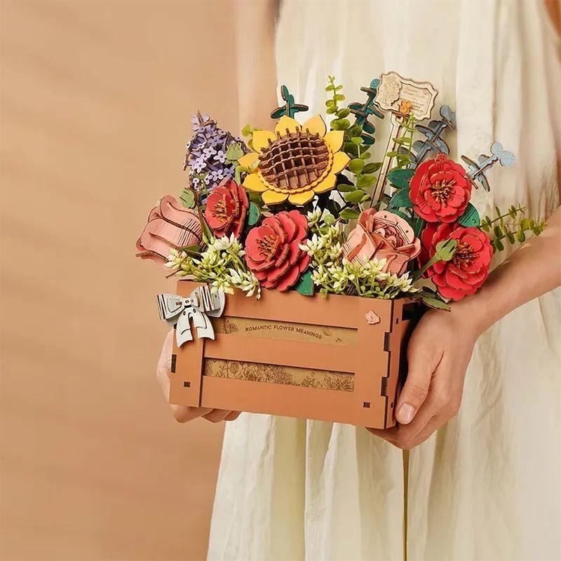 Caja de Flores de Madera - Puzzle 3D Decorativo-3