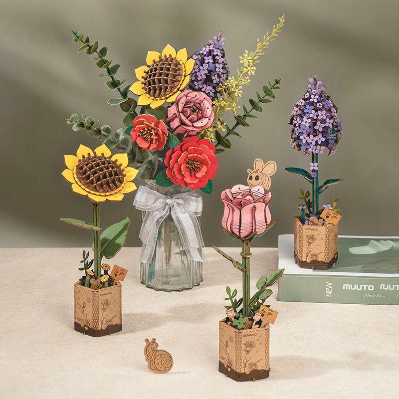 🌹 Red Camellia TW031 – Puzzle 3D de Flor de Madera Rowood | Amor, Pasión y Belleza Eterna-5