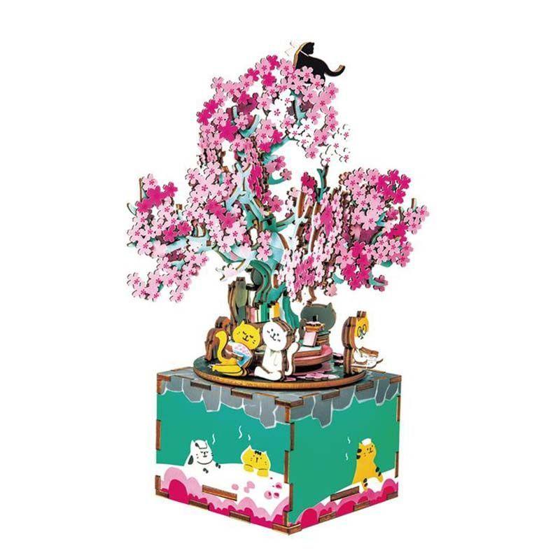 Caja Musical Puzzle 3D de Madera Robotime Rolife - Árbol de Cerezo con Gatos-0