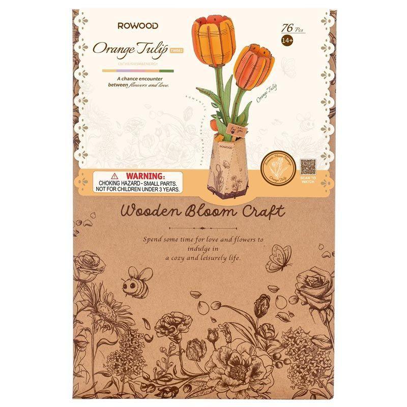 Tulipán Naranja de Madera ROWOOD – Puzzle 3D Decorativo y Regalo Creativo-2