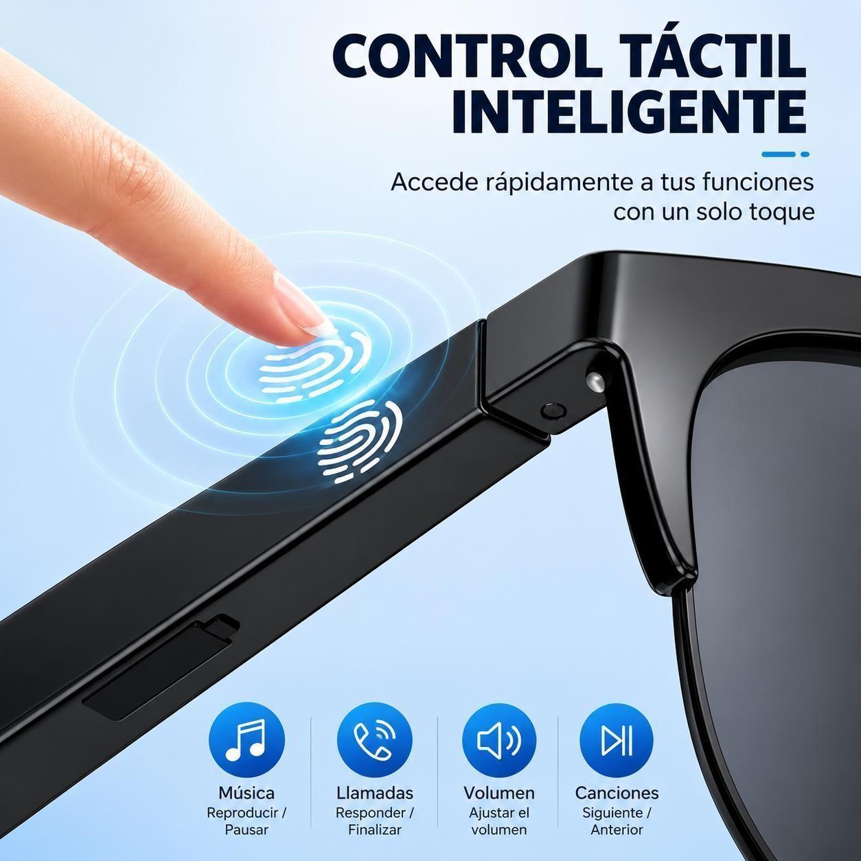 Lentes Inteligentes Gafas Bluetooth con Audio Integrado Microfono Control Touch-3
