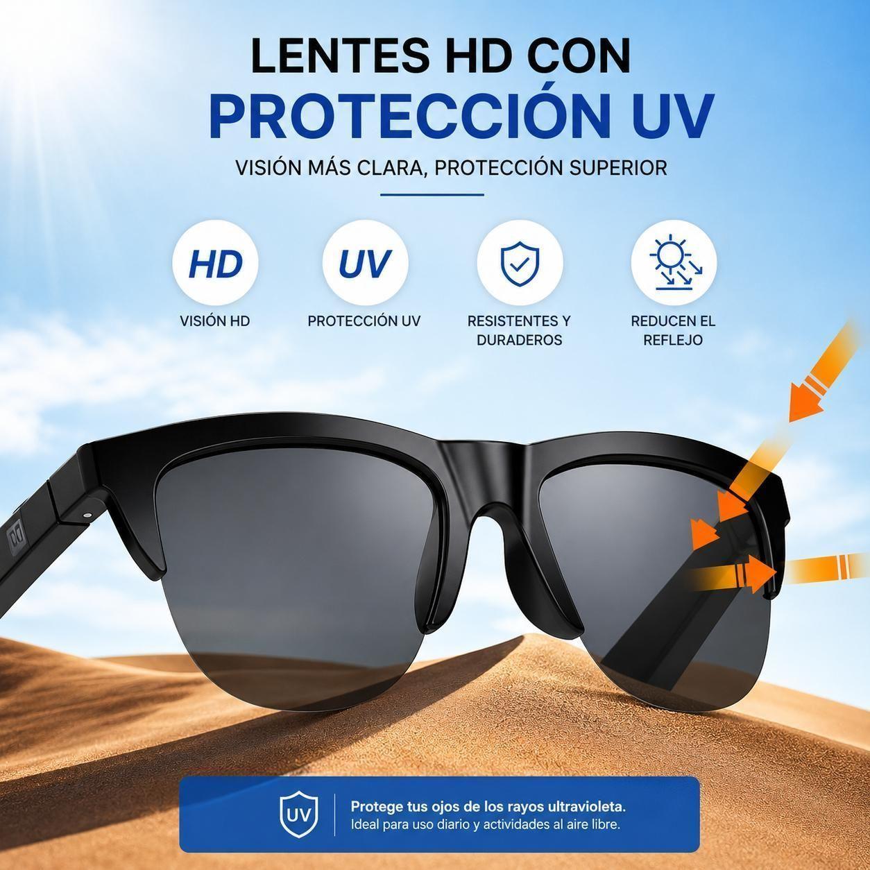 Lentes Inteligentes Gafas Bluetooth con Audio Integrado Microfono Control Touch-5