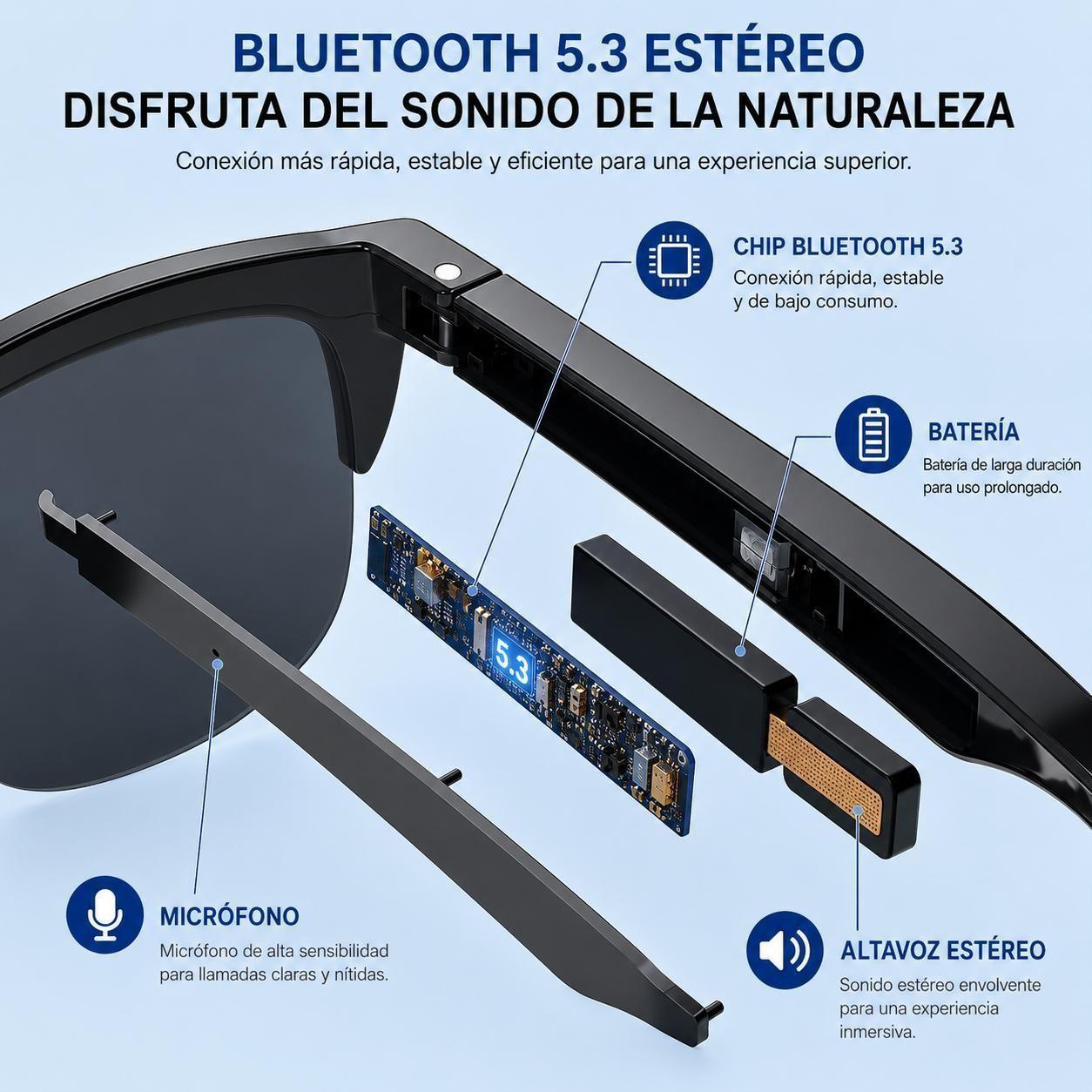 Lentes Inteligentes Gafas Bluetooth con Audio Integrado Microfono Control Touch-7