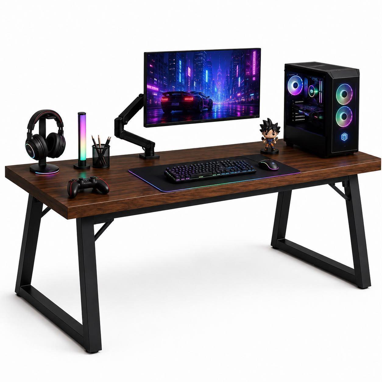 Escritorio Gamer Premium 140x60 cm Reforzado Tablero 32 mm Acero 40x40 Home Office-0