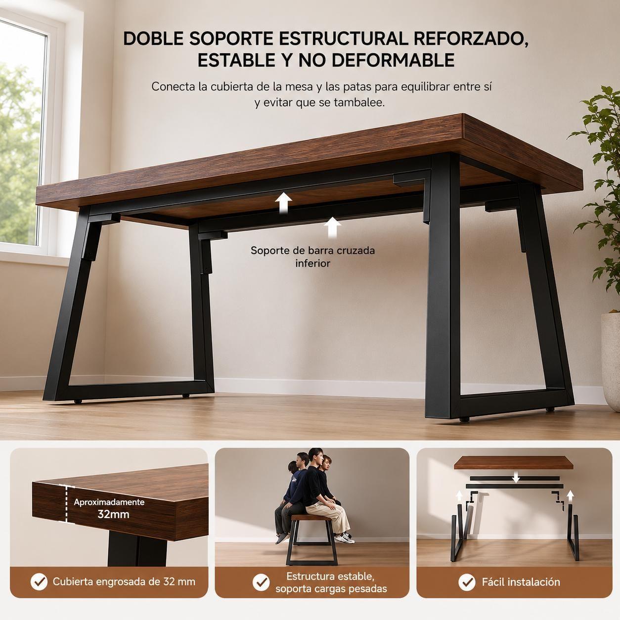 Escritorio Gamer Premium 140x60 cm Reforzado Tablero 32 mm Acero 40x40 Home Office-6