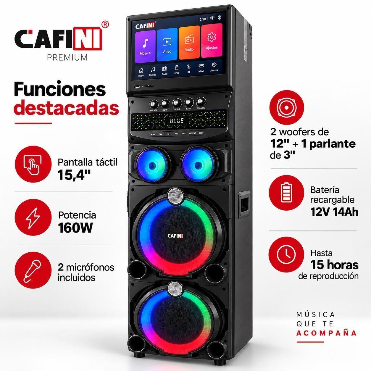 Torre de Sonido Karaoke Cafini C S992P 160W Pantalla T ctil 15 4 Pulgadas Incluye 2 Microfonos-1