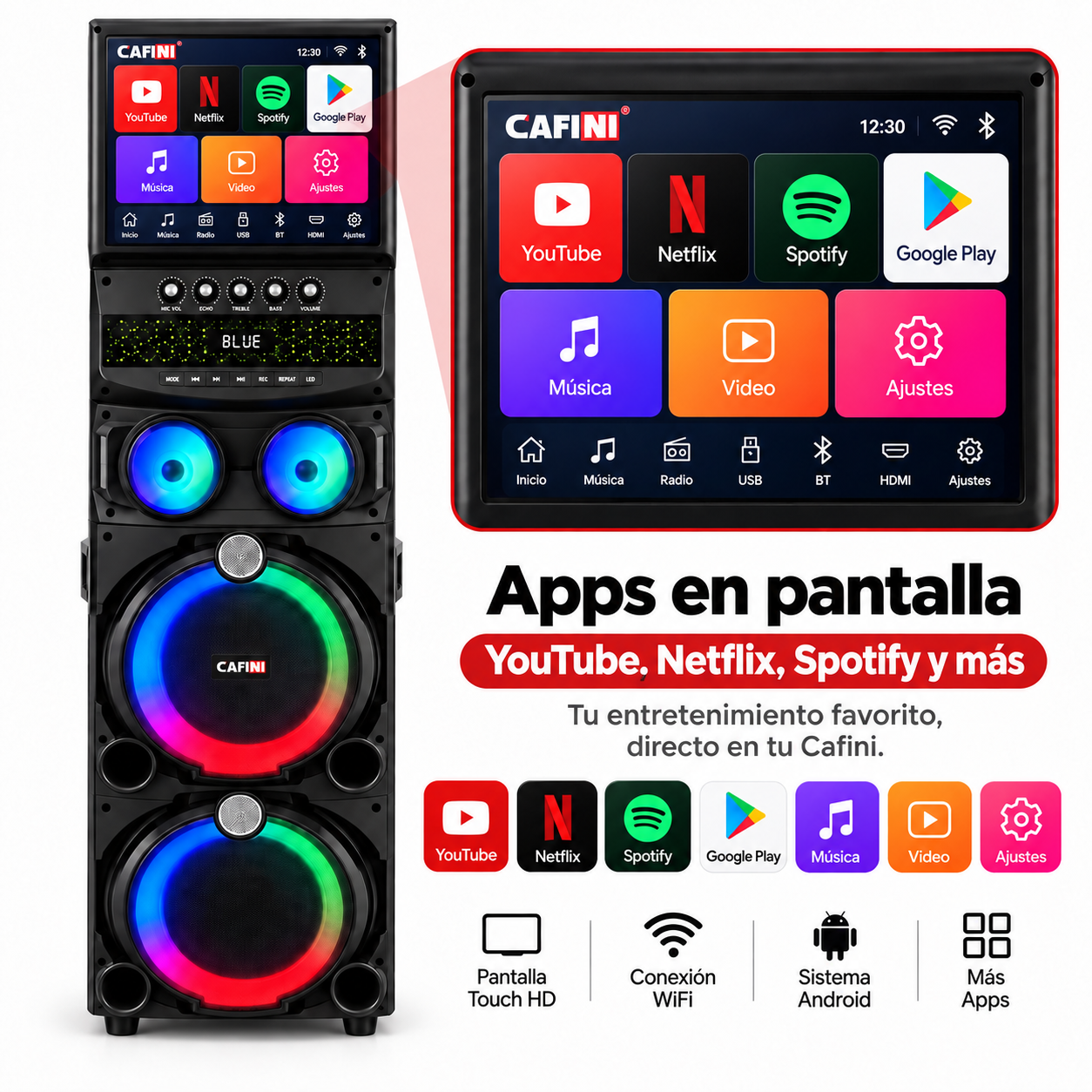 Torre de Sonido Karaoke Cafini C S992P 160W Pantalla T ctil 15 4 Pulgadas Incluye 2 Microfonos-6