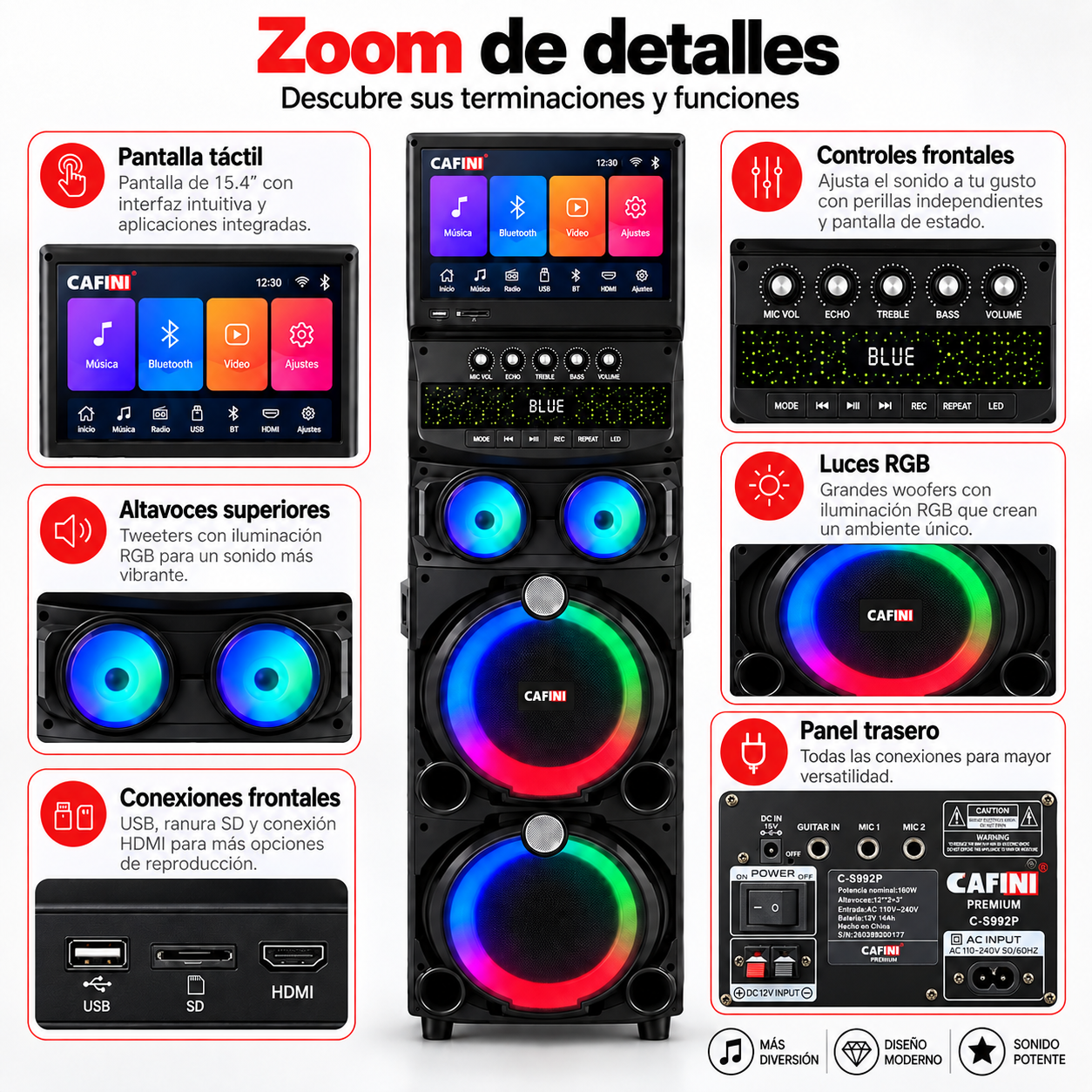 Torre de Sonido Karaoke Cafini C S992P 160W Pantalla T ctil 15 4 Pulgadas Incluye 2 Microfonos-7