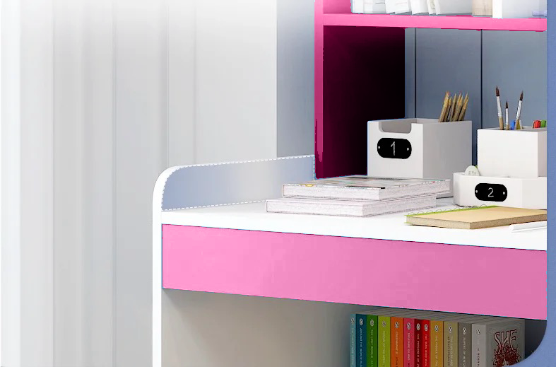 Escritorio Infantil Rosado Con Repisas Superiores-3