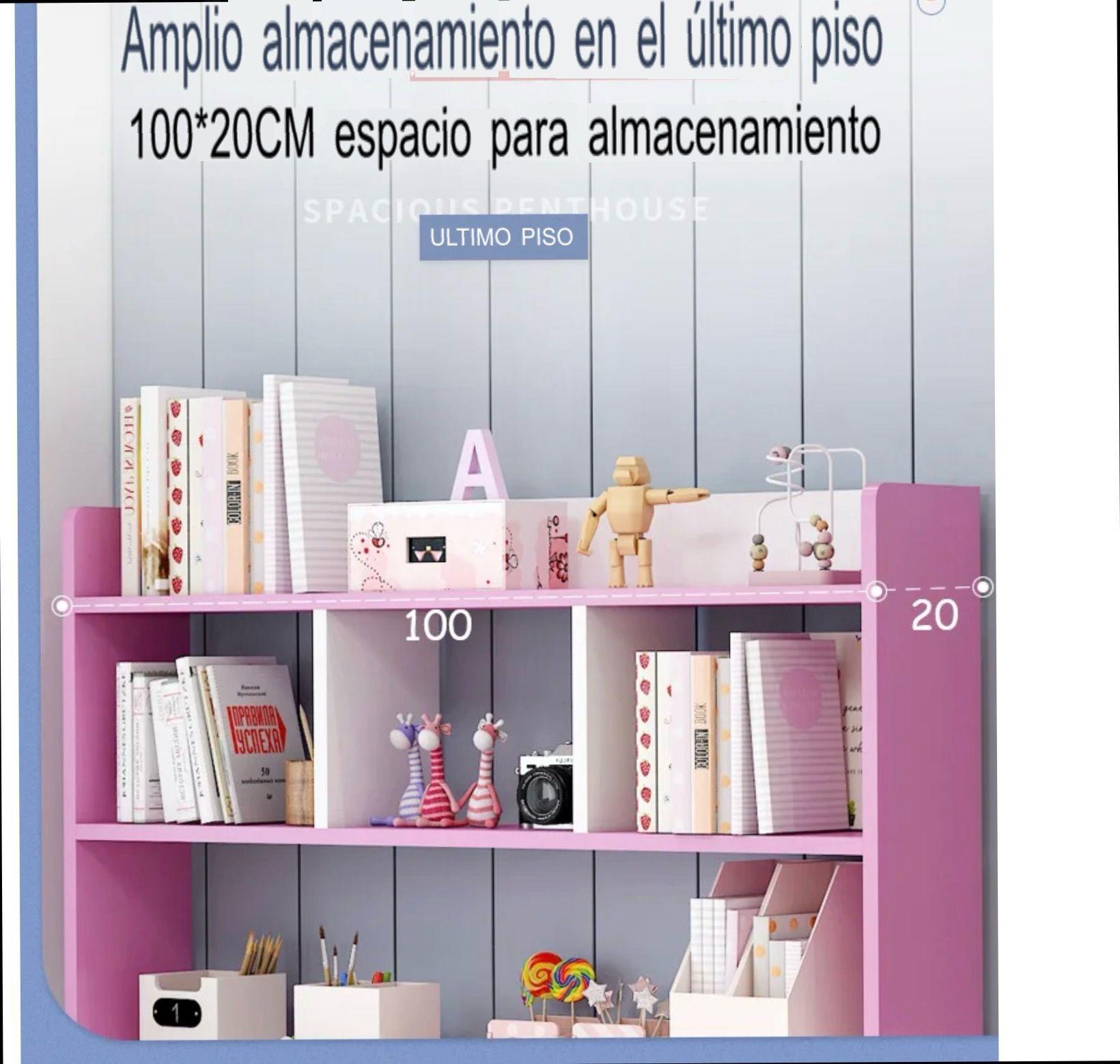 Escritorio Infantil Rosado Con Repisas Superiores-4