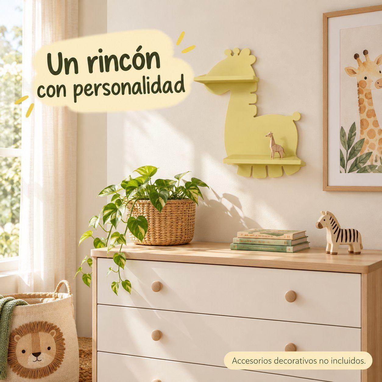 Estante Repisa de Pared Jirafa Amarillo Pastel 31x11x40 cm con 2 Niveles -1