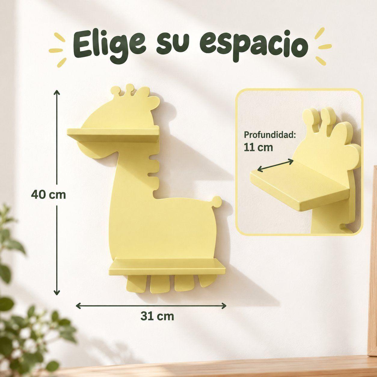 Estante Repisa de Pared Jirafa Amarillo Pastel 31x11x40 cm con 2 Niveles -2