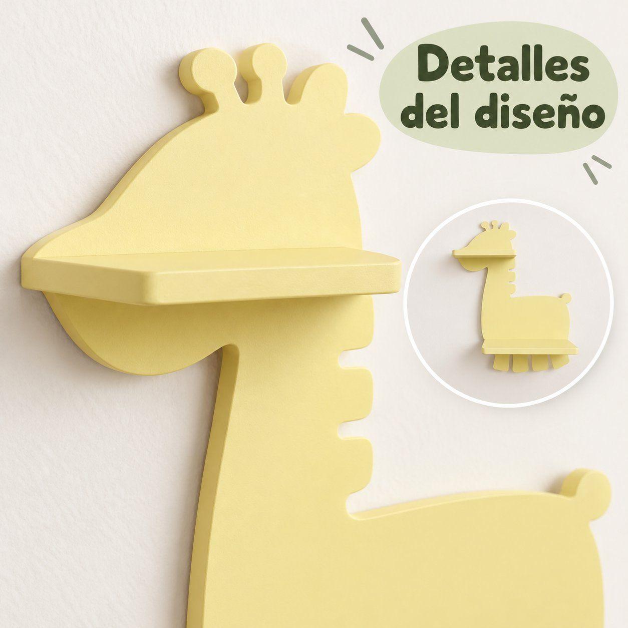 Estante Repisa de Pared Jirafa Amarillo Pastel 31x11x40 cm con 2 Niveles -3