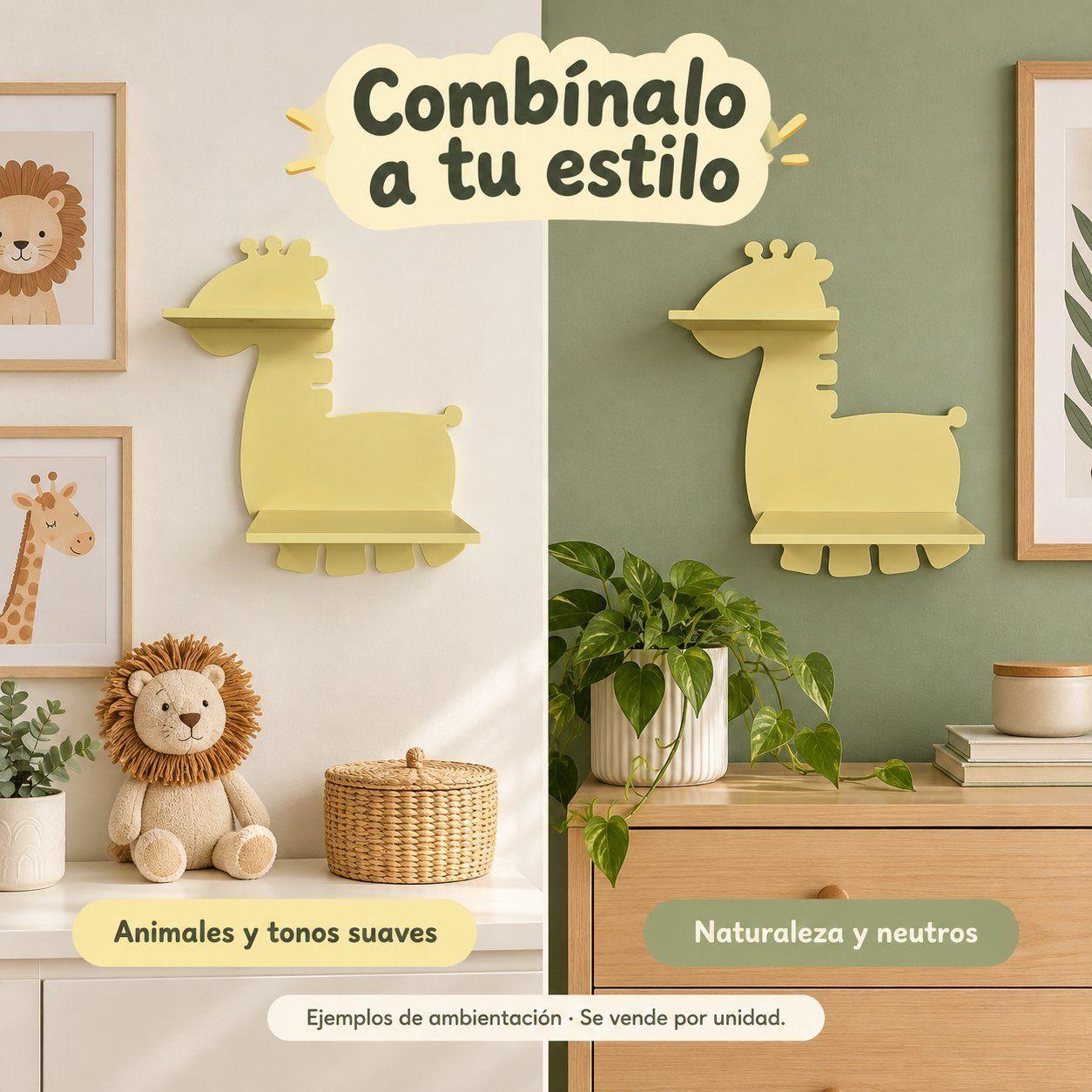 Estante Repisa de Pared Jirafa Amarillo Pastel 31x11x40 cm con 2 Niveles -5