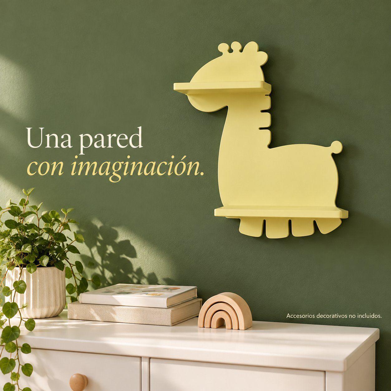 Estante Repisa de Pared Jirafa Amarillo Pastel 31x11x40 cm con 2 Niveles -7