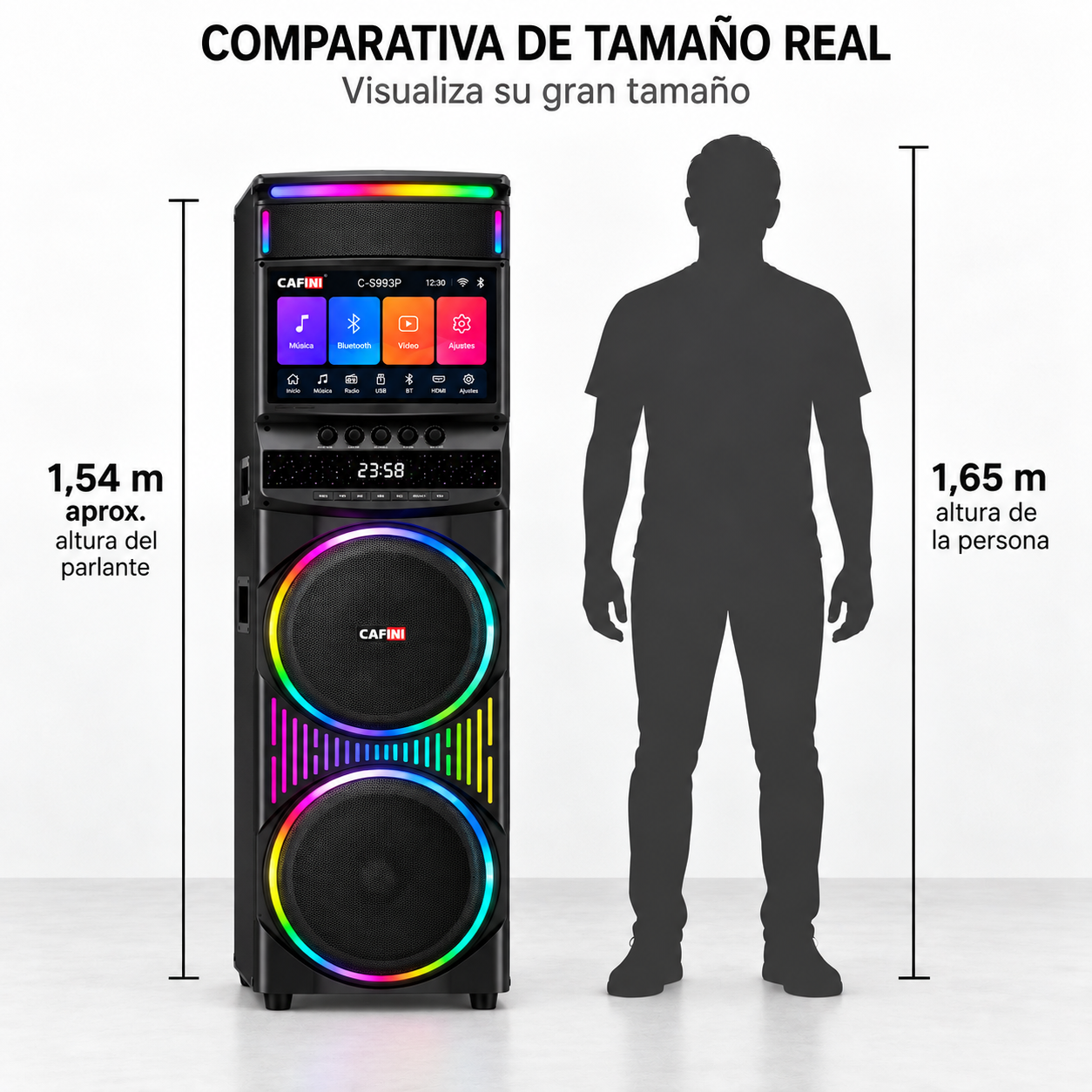 Torre de Sonido Karaoke Cafini C S993P 160W Pantalla Touch 15.4 Pulgadas-4