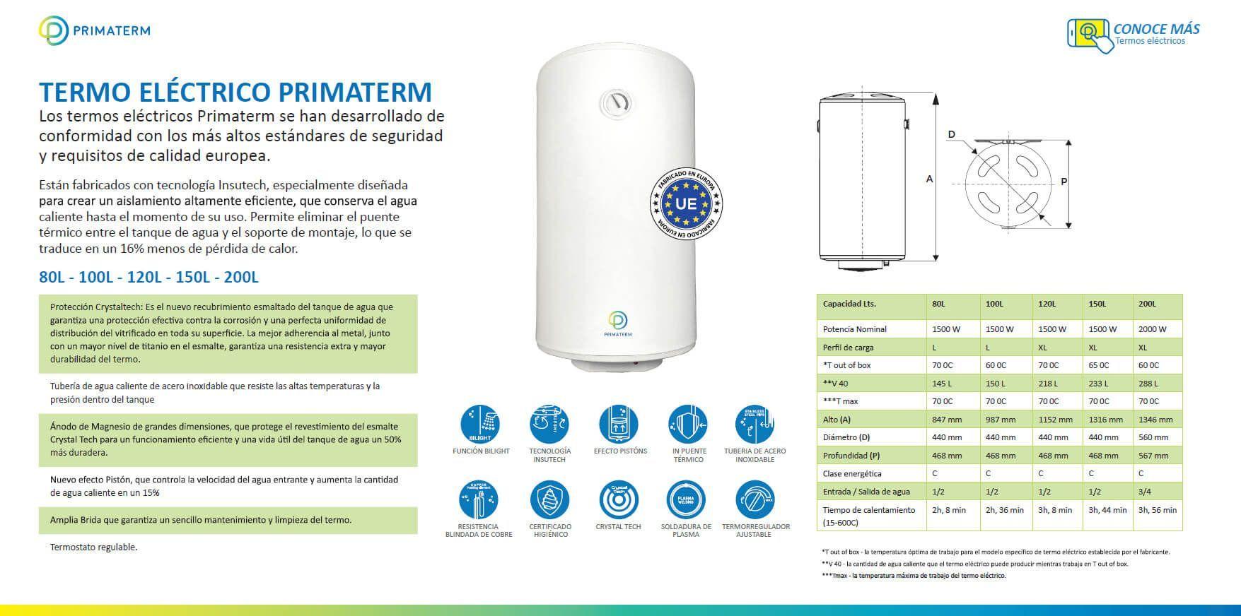 Termo Eléctrico 200 Litros 2000w 70°c PRIMATERM-8