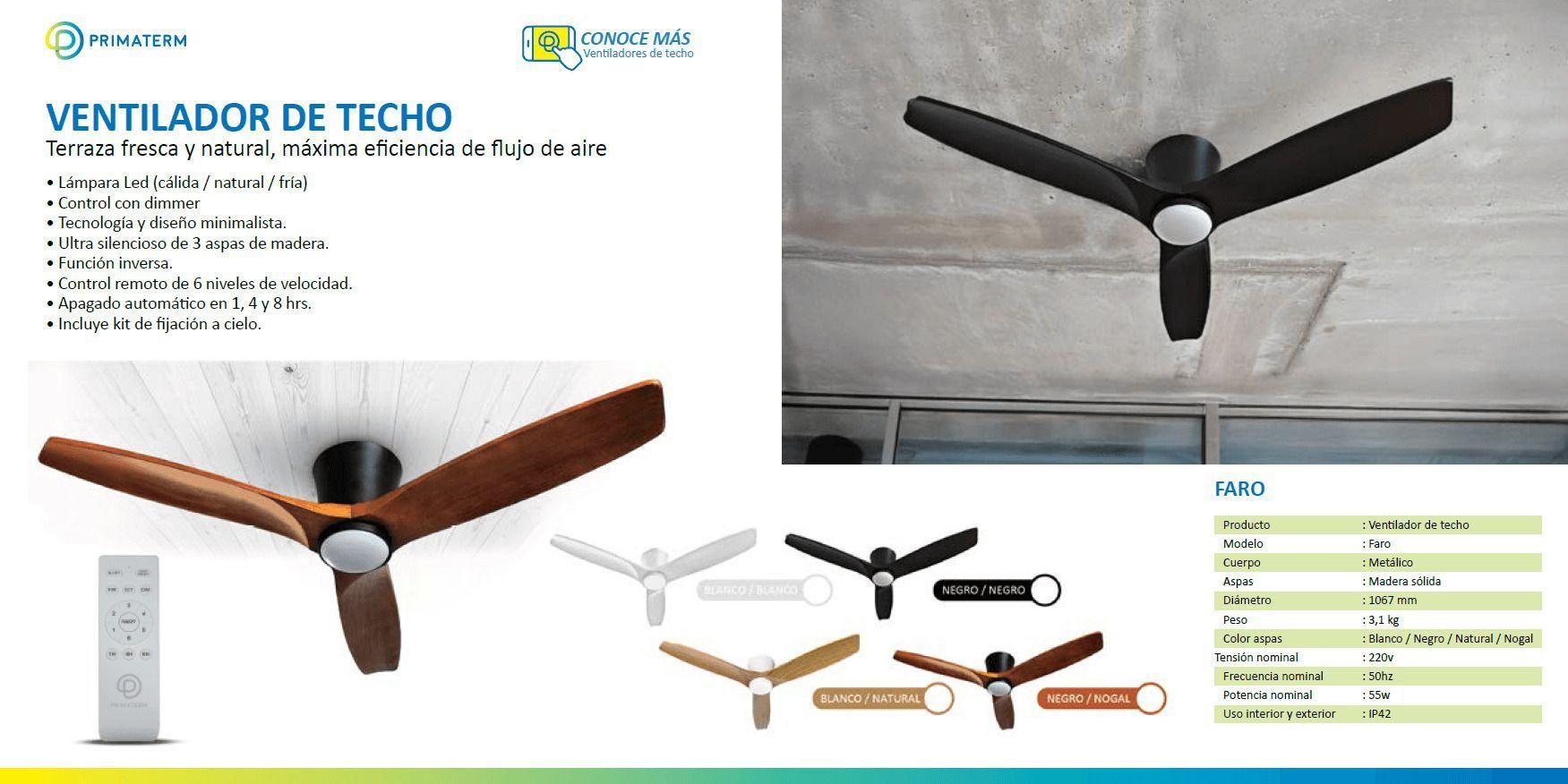 Ventilador de Techo Faro Blanco con Luz Led 3 Colores 42” PRIMATERM-3