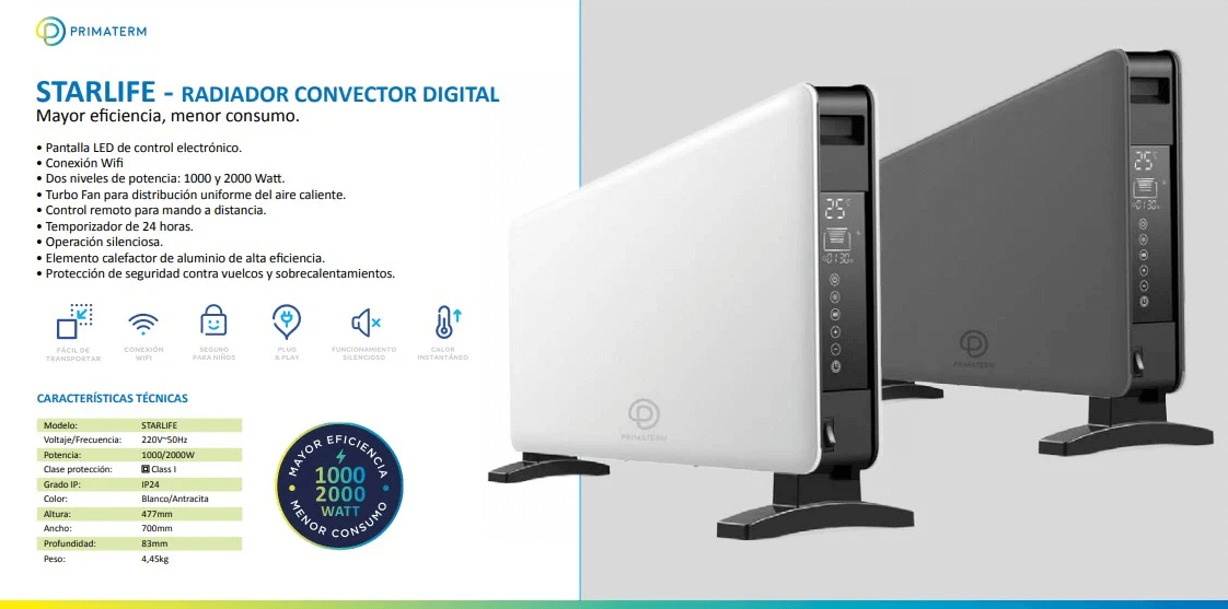 Calefactor Convector Wifi Digital Starlife 1000-2000w Antracita PRIMATERM-6